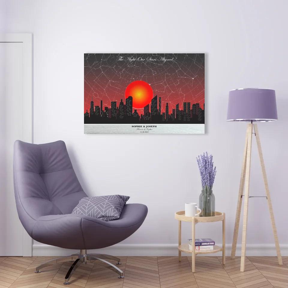Custom Wall Art - Sunset Cityscape Star Map - ARTFULANE