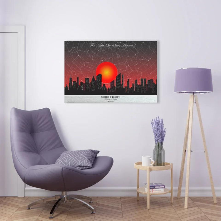 Custom Wall Art - Sunset Cityscape Star Map - ARTFULANE