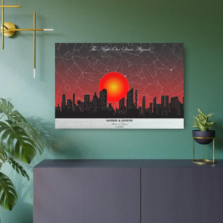 Custom Wall Art - Sunset Cityscape Star Map - ARTFULANE