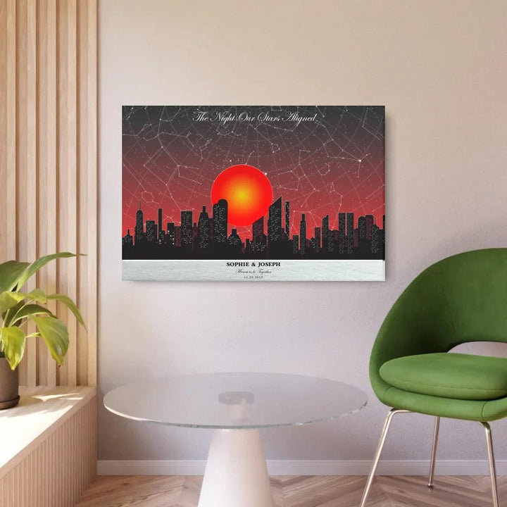 Custom Wall Art - Sunset Cityscape Star Map - ARTFULANE