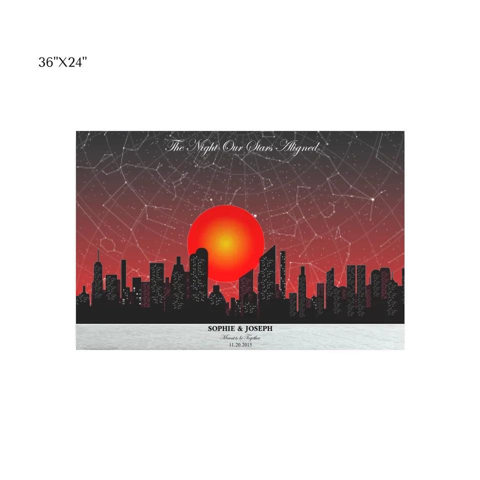 Custom Wall Art - Sunset Cityscape Star Map - ARTFULANE