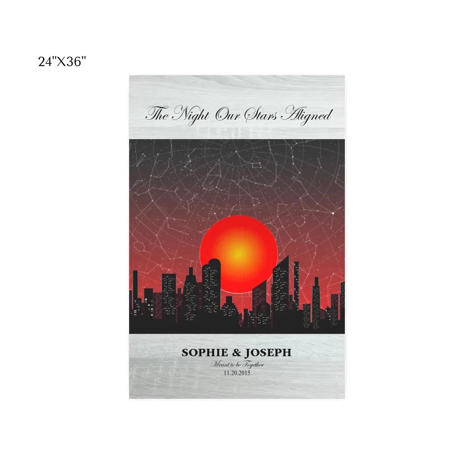 Custom Wall Art - Sunset Cityscape Star Map - ARTFULANE