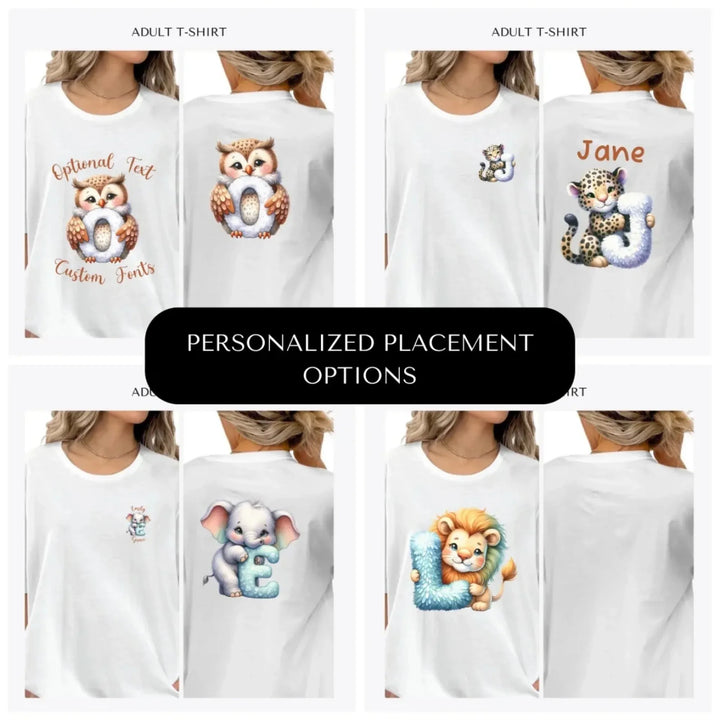 Watercolor-Animal-Letter-custom-adult-t-shirt-design-placement-front-back-pocket-artfulane