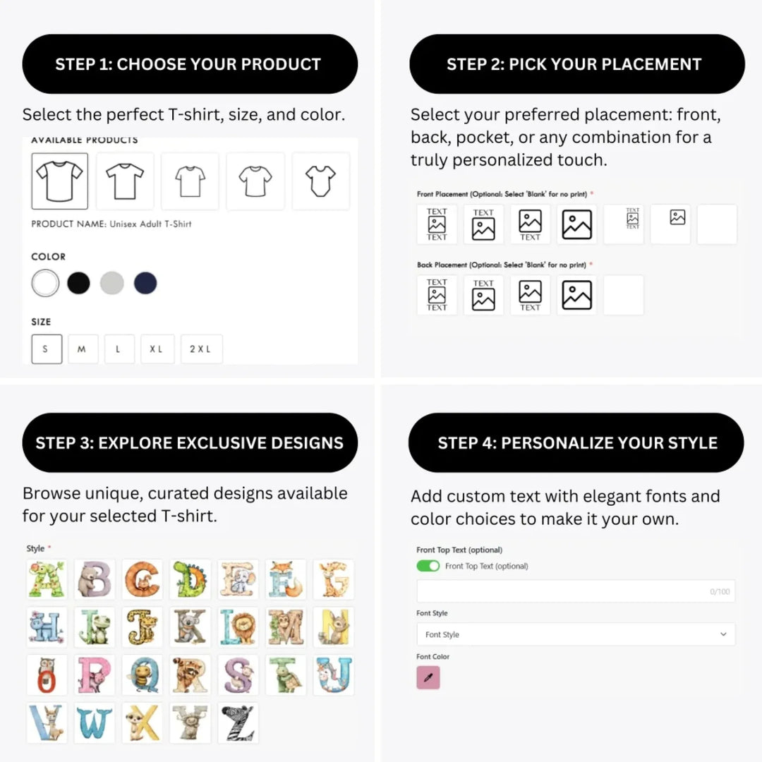 how-to-design-custom-Watercolor-Animal-Shaped-Letter-t-shirt-personalization-options-artfulane