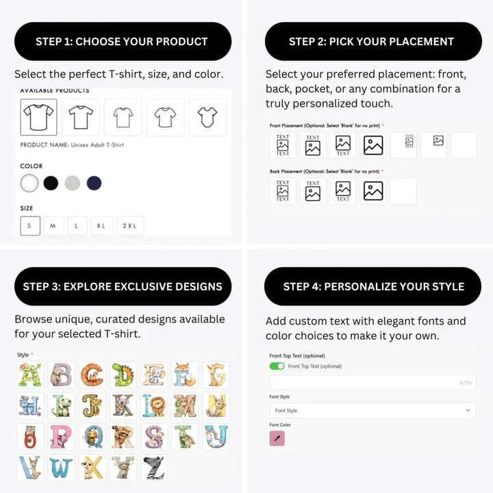 how-to-design-custom-Watercolor-Animal-Shaped-Letter-t-shirt-personalization-options-artfulane