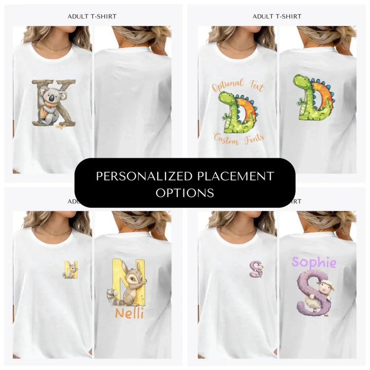 Watercolor-Animal-Shaped-Letter-custom-adult-t-shirt-design-placement-front-back-pocket-artfulane