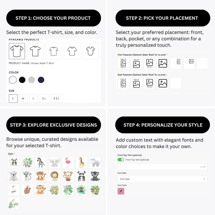 how-to-design-custom-Watercolor-Baby-Tropical-Animal-t-shirt-personalization-options-artfulane