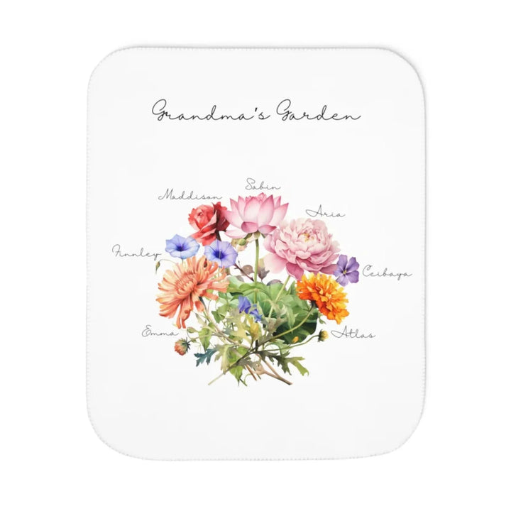 Custom-Watercolor-Birth-Month-Flower-grandma's-garden-sherpa-Blanket-artfulane
