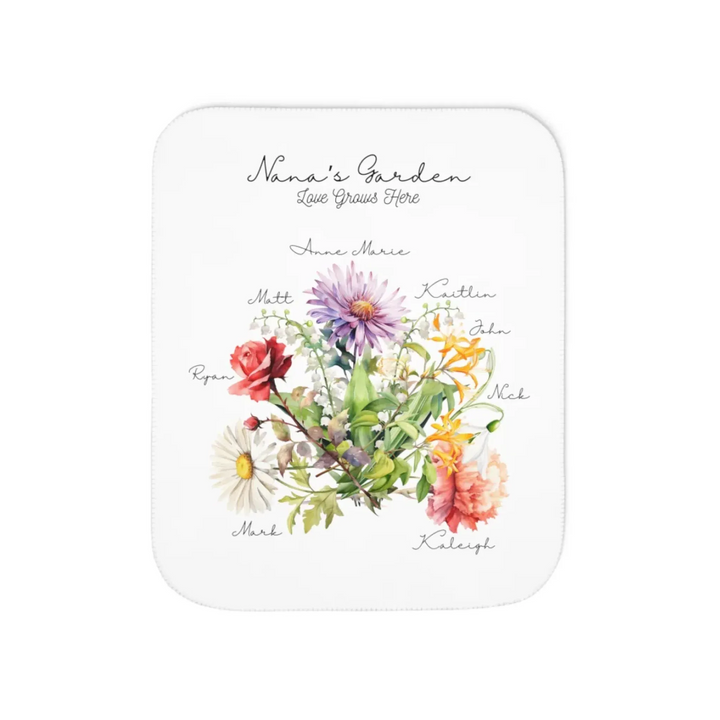 Custom-Watercolor-Birth-Month-Flower-nana's-garden-sherpa-Blanket-artfulane