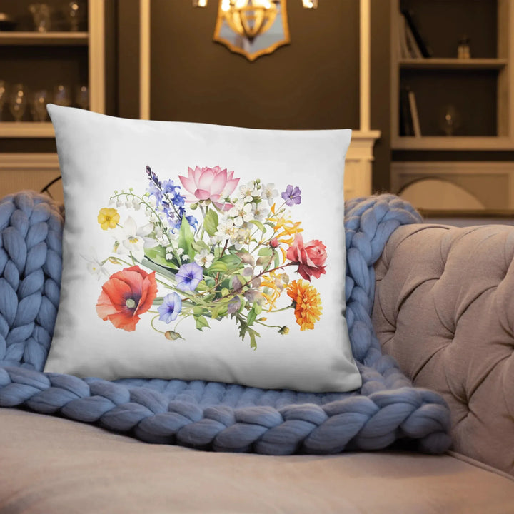 Custom-Watercolor-Birth-Month-Flower-Bouquet-suede-pillow-on-sofa-artfulane
