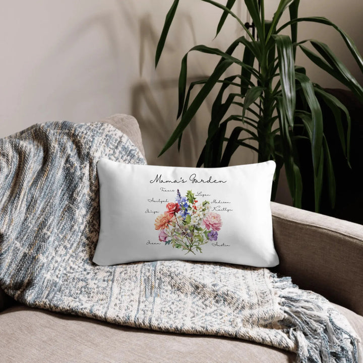 Custom-Watercolor-Birth-Month-Flower-Bouquet-mom's-garden-lumbar-pillow-artfulane