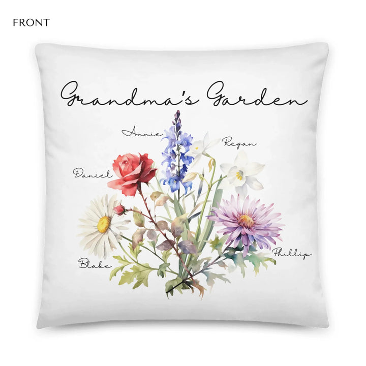 Custom-Watercolor-Birth-Month-Flower-Bouquet-grandma's-garden-outdoor-pillow-artfulane