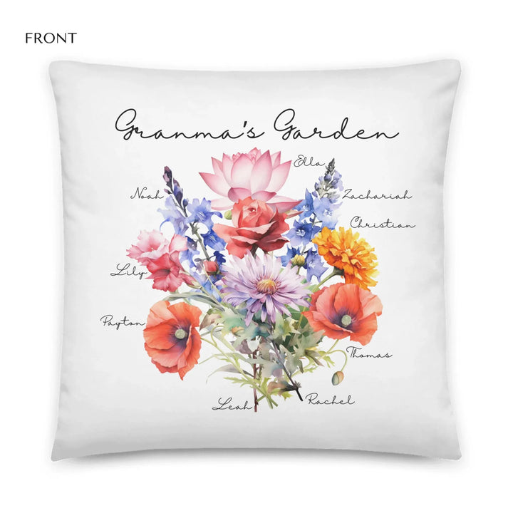 Custom-Watercolor-Birth-Month-Flower-Bouquet-grandma's-garden-pillow-artfulane