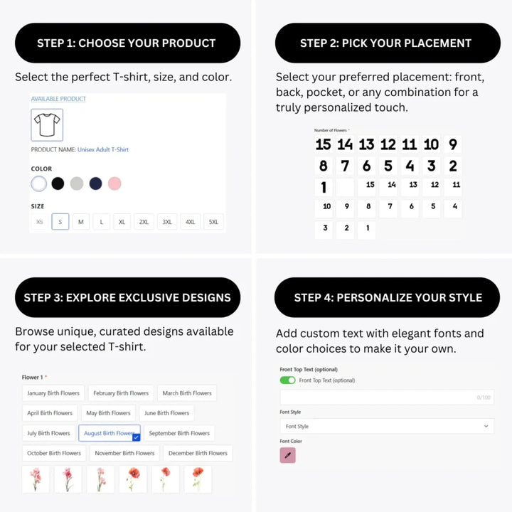 how-to-design-custom-Birth-Month-Flower-Bouquet-t-shirt-personalization-options-artfulane