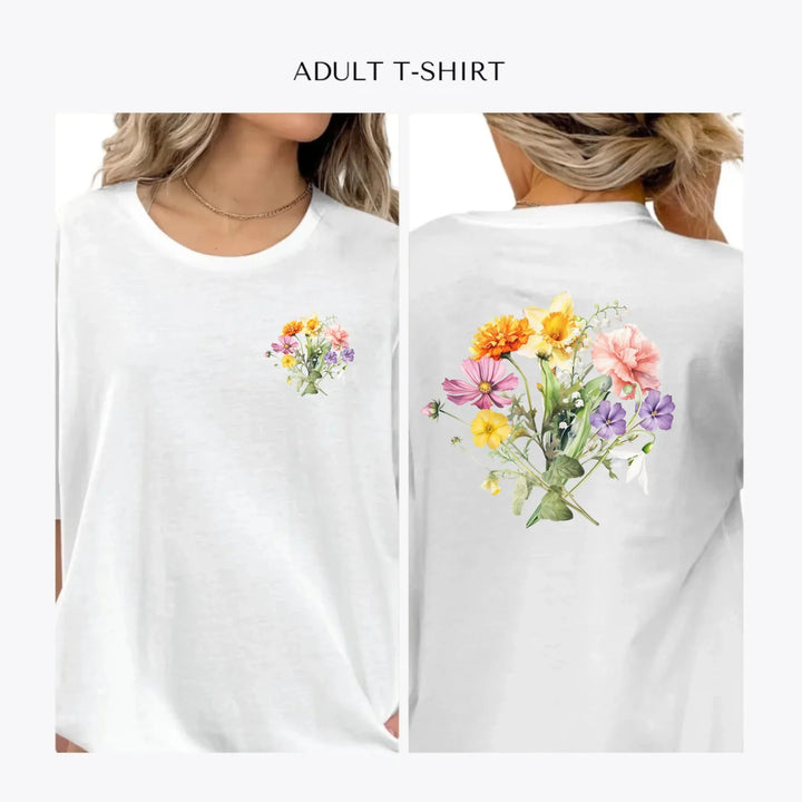 Birth-Month-Flower-Bouquet-personalized-women-unisex-adult-t-shirt-artfulane