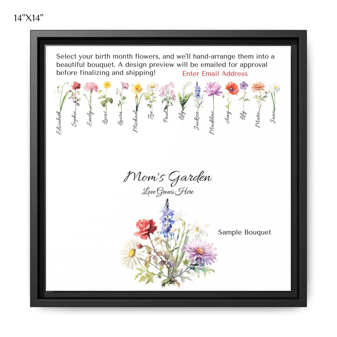 Custom-Watercolor-Birth-Month-Flower-Bouquet-wall-art-14x14-framed-canvas-artfulane