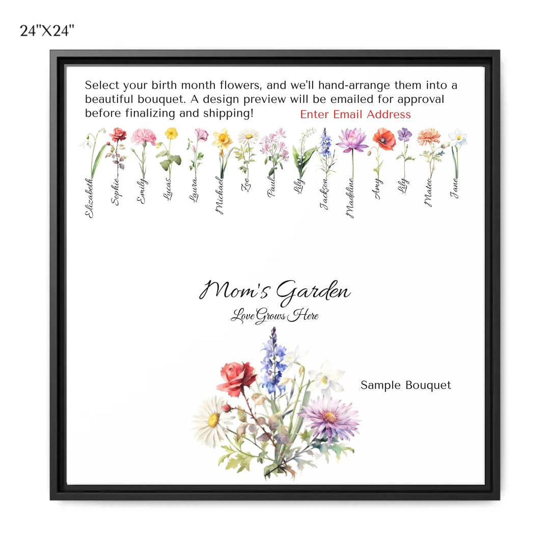 Custom-Watercolor-Birth-Month-Flower-Bouquet-wall-art-24x24-framed-canvas-artfulane