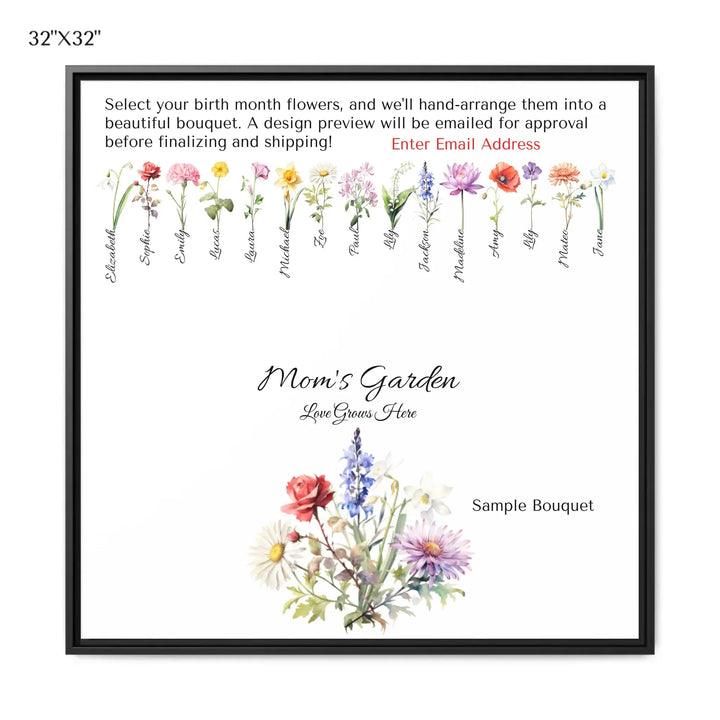 Custom-Watercolor-Birth-Month-Flower-Bouquet-wall-art-32x32-framed-canvas-artfulane