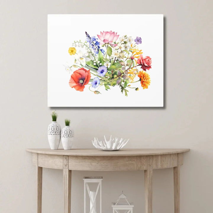 Custom-Watercolor-Birth-Month-Flower-Bouquet-wall-art-stretched-canvas-on-wall-artfulane