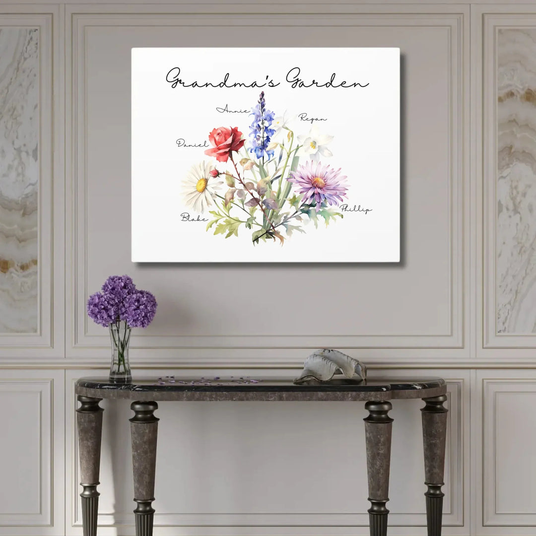 Custom-Watercolor-Birth-Month-Flower-Bouquet-wall-art-stretched-canvas-hanging-artfulane