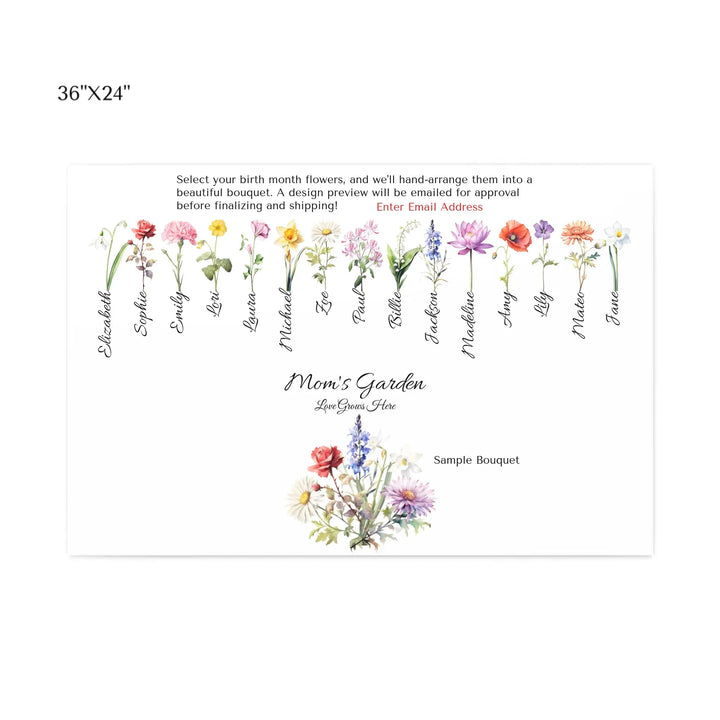 Custom-Watercolor-Birth-Month-Flower-Bouquet-wall-art-36x24-stretched-canvas-artfulane