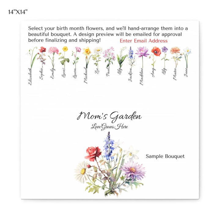 Custom-Watercolor-Birth-Month-Flower-Bouquet-wall-art-14x14-stretched-canvas-artfulane