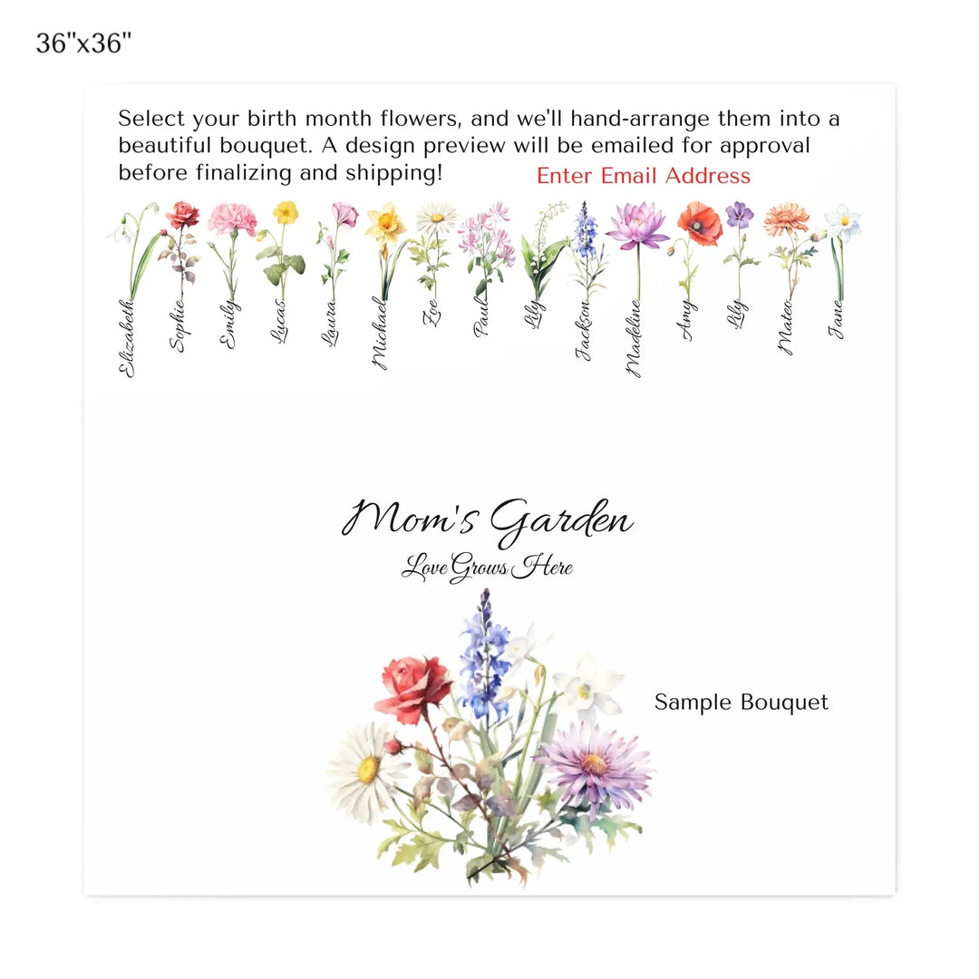 Custom-Watercolor-Birth-Month-Flower-Bouquet-wall-art-36x36-stretched-canvas-artfulane