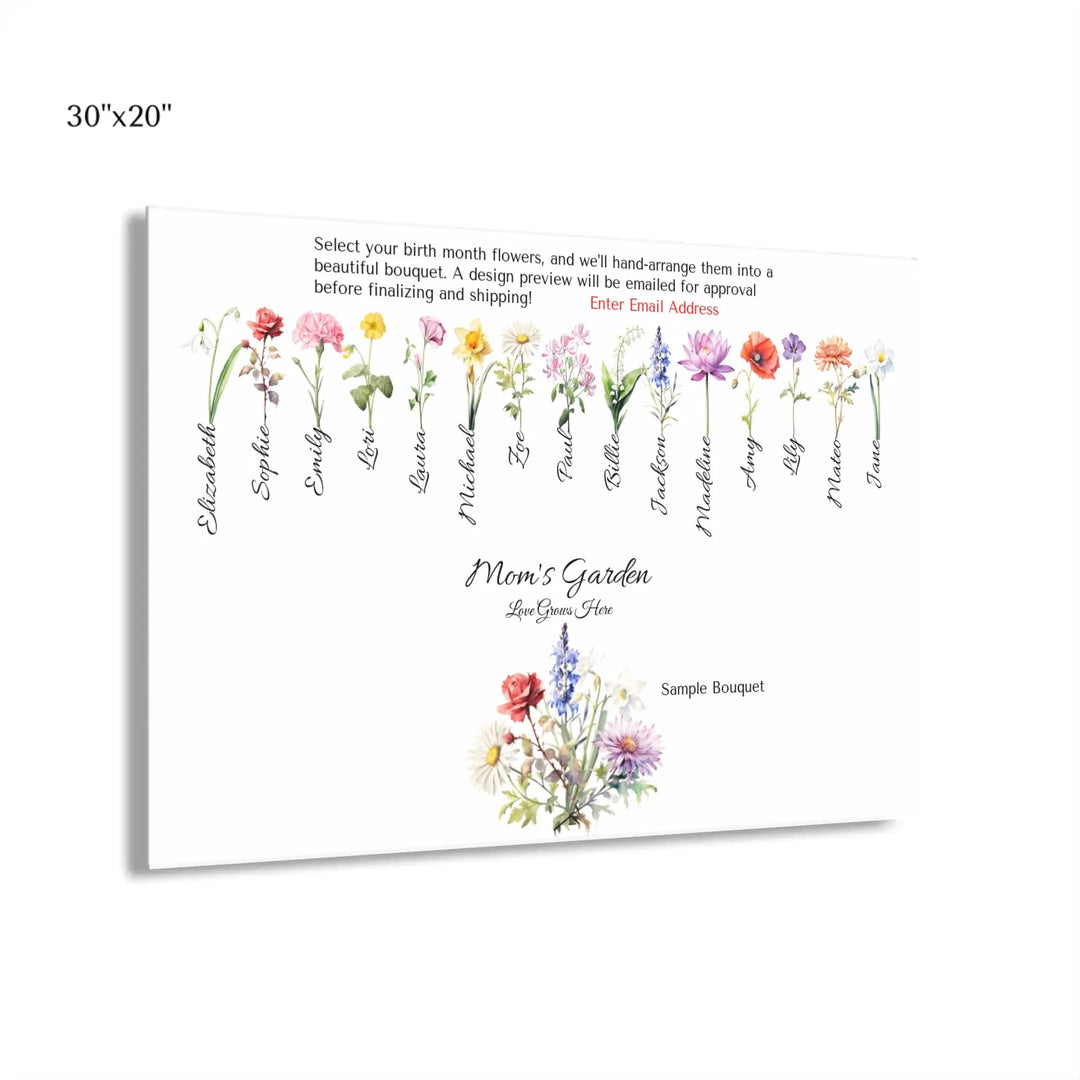 Custom-Watercolor-Birth-Month-Flower-Bouquet-wall-art-30x20-acrylic-print-with-french-cleat-artfulane