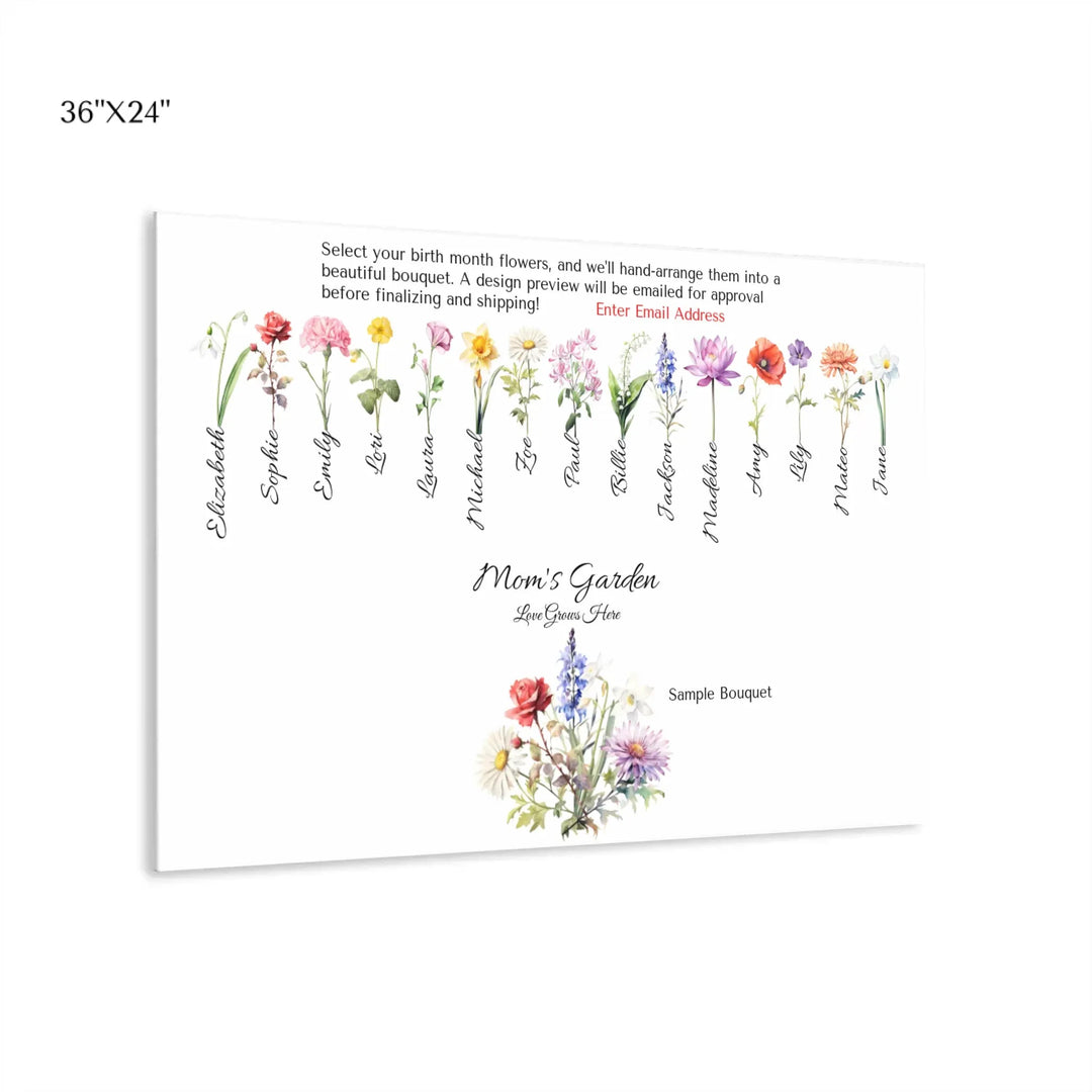 Custom-Watercolor-Birth-Month-Flower-Bouquet-wall-art-36x24-acrylic-print-with-french-cleat-artfulane