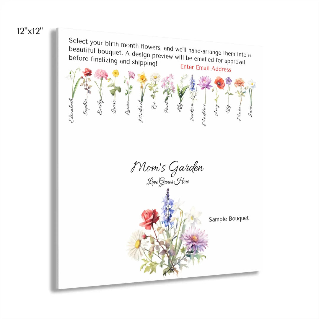 Custom-Watercolor-Birth-Month-Flower-Bouquet-wall-art-12x12-acrylic-print-with-french-cleat-artfulane