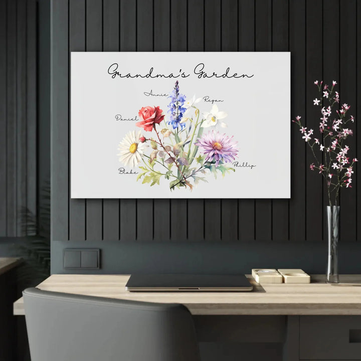 Custom-Watercolor-Birth-Month-Flower-Bouquet-grandma's-garden-wall-art-acrylic-floating-print-artfulane