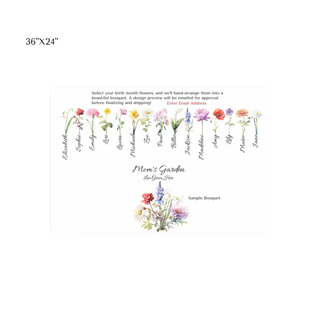Custom-Watercolor-Birth-Month-Flower-Bouquet-36x24-metal-wall-art-artfulane