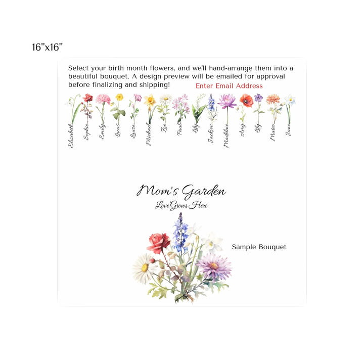 Custom-Watercolor-Birth-Month-Flower-Bouquet-16x16-metal-wall-art-artfulane