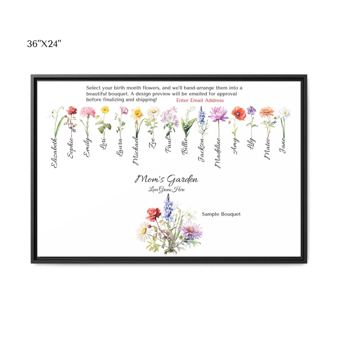 Custom-Watercolor-Birth-Month-Flower-Bouquet-wall-art-36x24-framed-canvas-artfulane