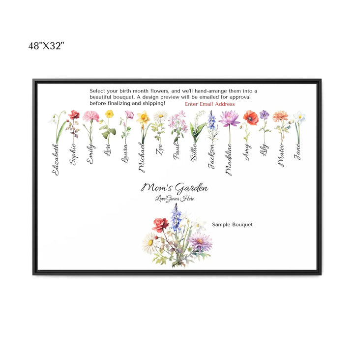 Custom-Watercolor-Birth-Month-Flower-Bouquet-wall-art-48x32-framed-canvas-artfulane