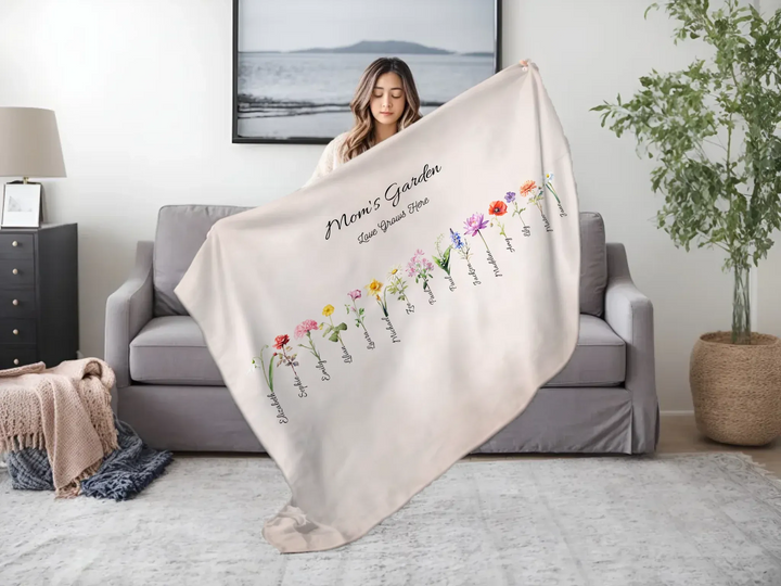 Woman-Holding-Custom-Watercolor-Birth-Month-Flower-Blanket-artfulane