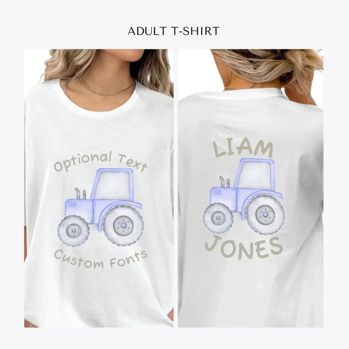 Watercolor-Blue-Construction-Trucks-personalized-women-unisex-adult-t-shirt-artfulane