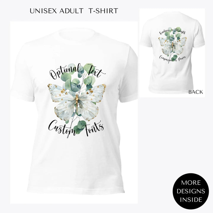 Watercolor-Butterflies-on-Botanicals-custom-women-unisex-adult-t-shirt-artfulane