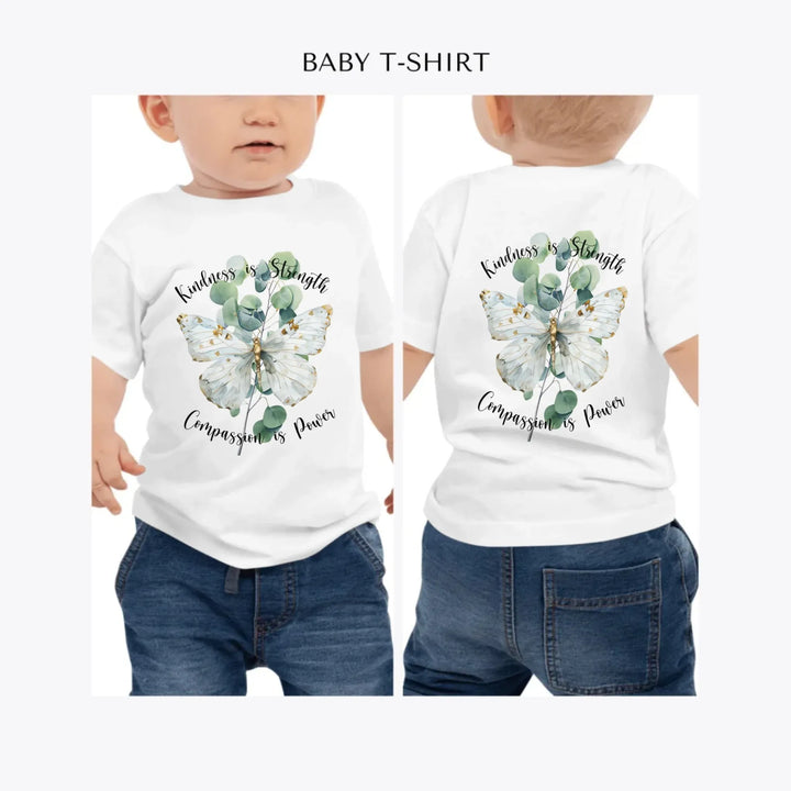 Watercolor-Butterflies-on-Botanicals-personalized-baby-t-shirt-artfulane
