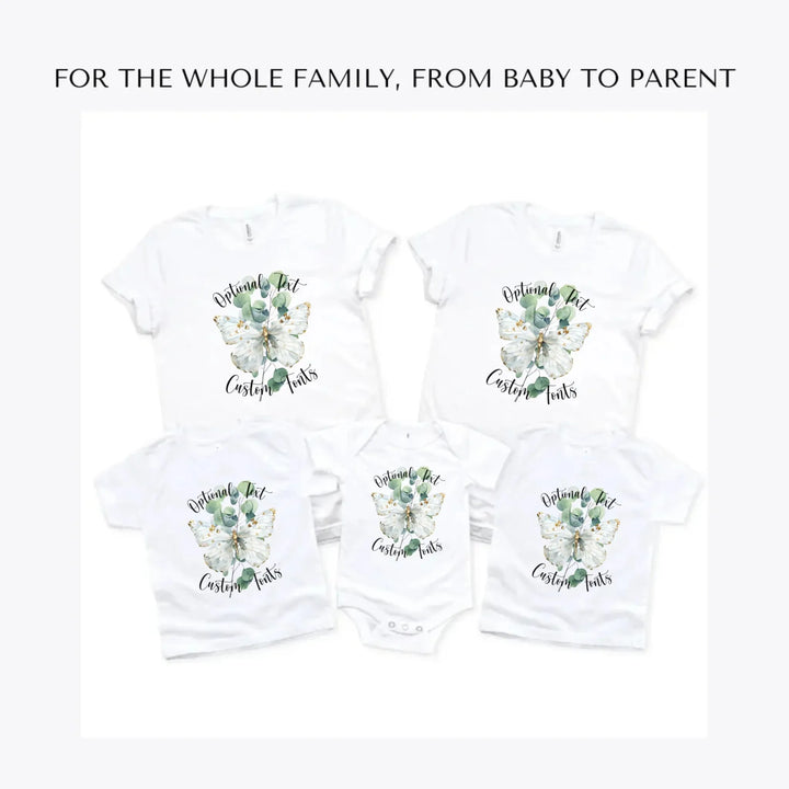 Watercolor-Butterflies-on-Botanicals-custom-t-shirts-adult-youth-toddler-baby-sizes-artfulane