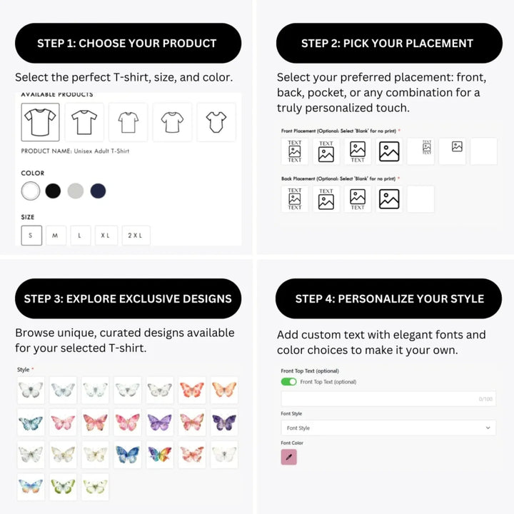 how-to-design-custom-Watercolor-Butterflies-on-Botanicals-t-shirt-personalization-options-artfulane
