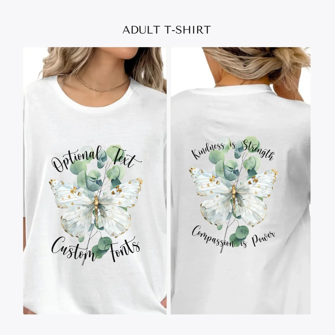 Watercolor-Butterflies-on-Botanicals-Personalized-women-unisex-adult-t-shirt-artfulane