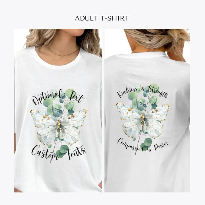 Watercolor-Butterflies-on-Botanicals-Personalized-women-unisex-adult-t-shirt-artfulane