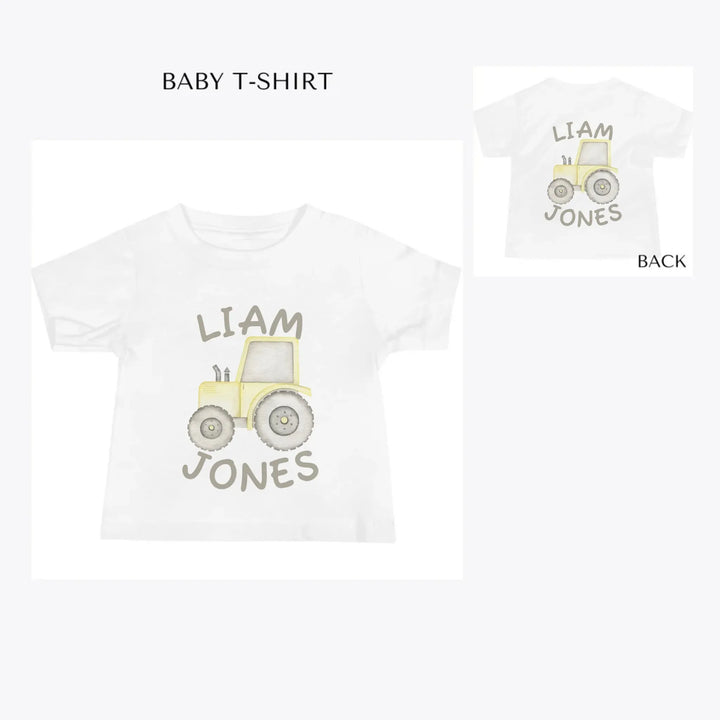 Watercolor-Yellow-Construction-Trucks-custom-baby-t-shirt-artfulane