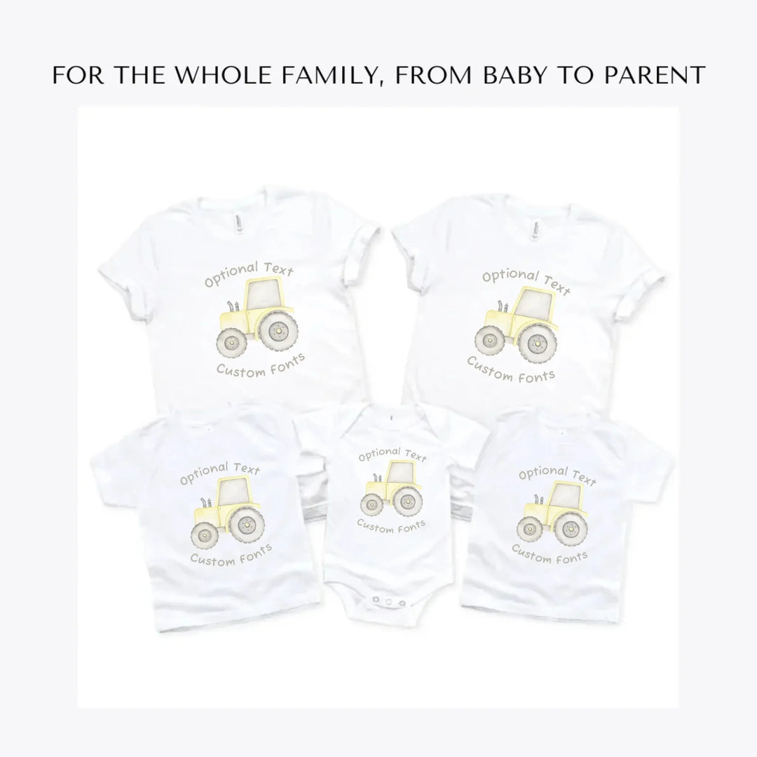 Watercolor-Yellow-Construction-Trucks-custom-t-shirts-adult-youth-toddler-baby-sizes-artfulane