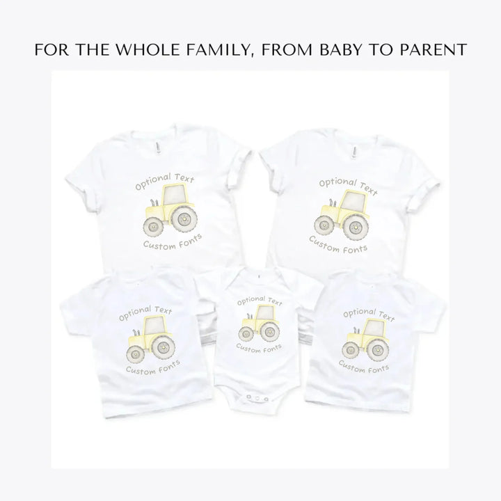 Watercolor-Yellow-Construction-Trucks-custom-t-shirts-adult-youth-toddler-baby-sizes-artfulane