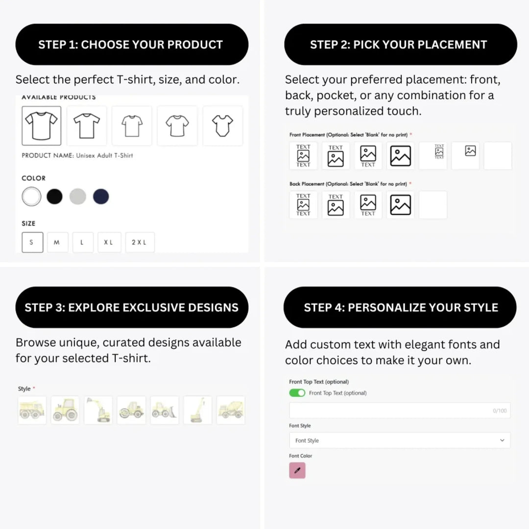 how-to-design-custom-Watercolor-Yellow-Construction-Trucks-t-shirt-personalization-options-artfulane