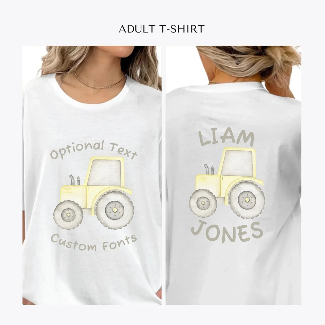 Watercolor-Yellow-Construction-Trucks-personalized-women-unisex-adult-t-shirt-artfulane