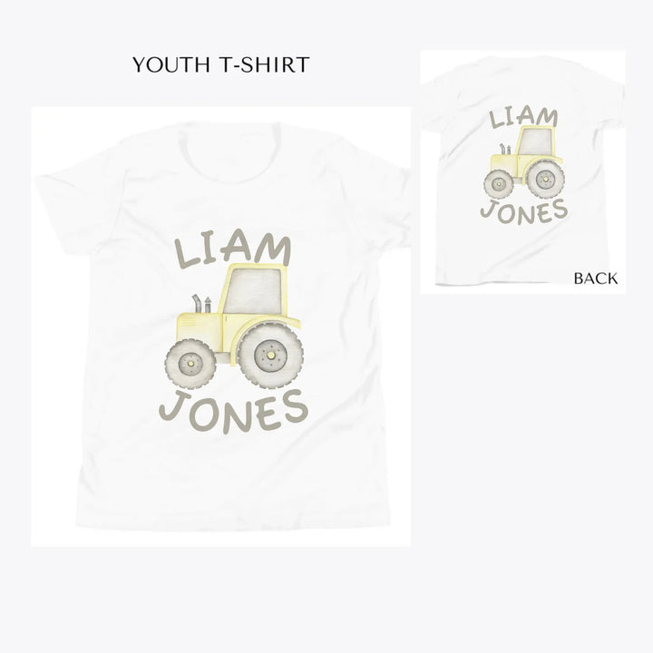 Watercolor-Yellow-Construction-Trucks-custom-youth-t-shirt-artfulane