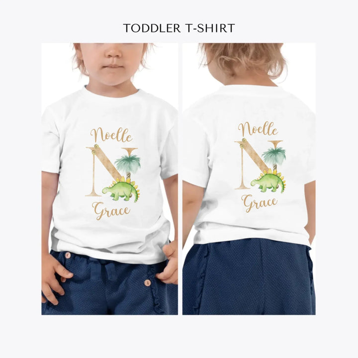 Watercolor-Dinosaur-Letter-custom-toddler-t-shirt-artfulane